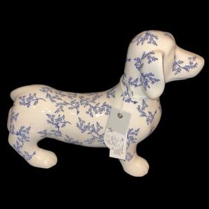 Dachshund Decorative Figurine in Blue and White Floral Ceramic by Surrey Selena